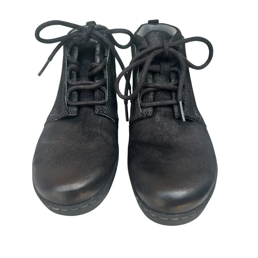 Dansko Ellen Black Leather Burnished Suede Lace-Up Booties Size 37 US 6.5-7